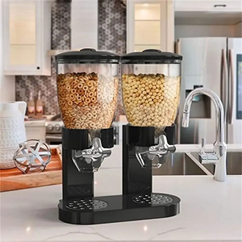 double cereal & dry food storage dispenser black countertop organiser
