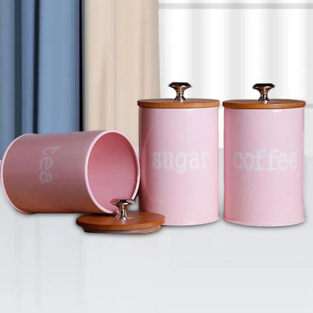 pack kitchen canister set with airtight bamboo lids pink food storage containers for coffee, sugar, tea